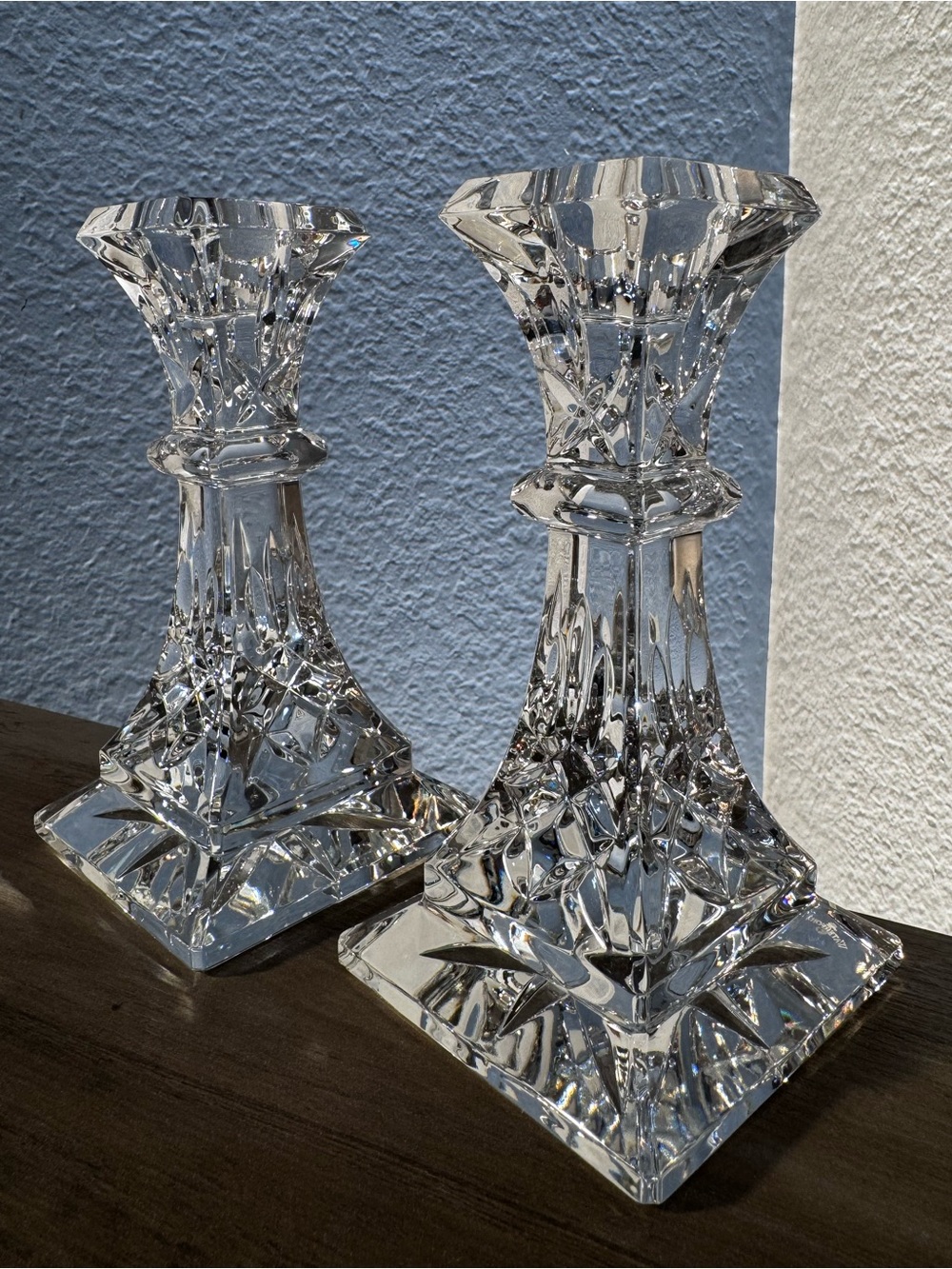 Waterford Lismore Crystal 7” Candlesticks Pair Etched Retired Unused